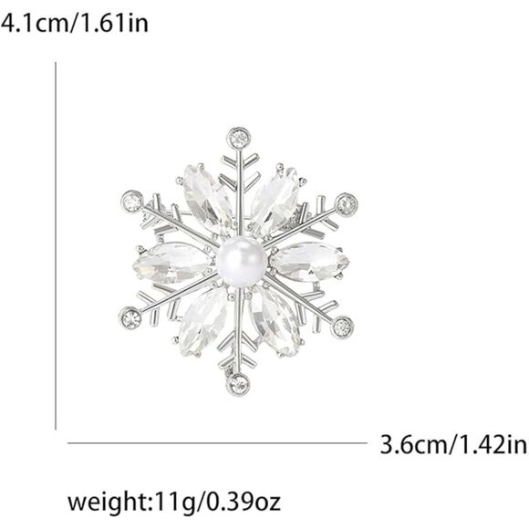 Crystal Snowflake Brooch for Women Rhinestone Winter Pin with Pearl Elegant - Picture 5 of 5